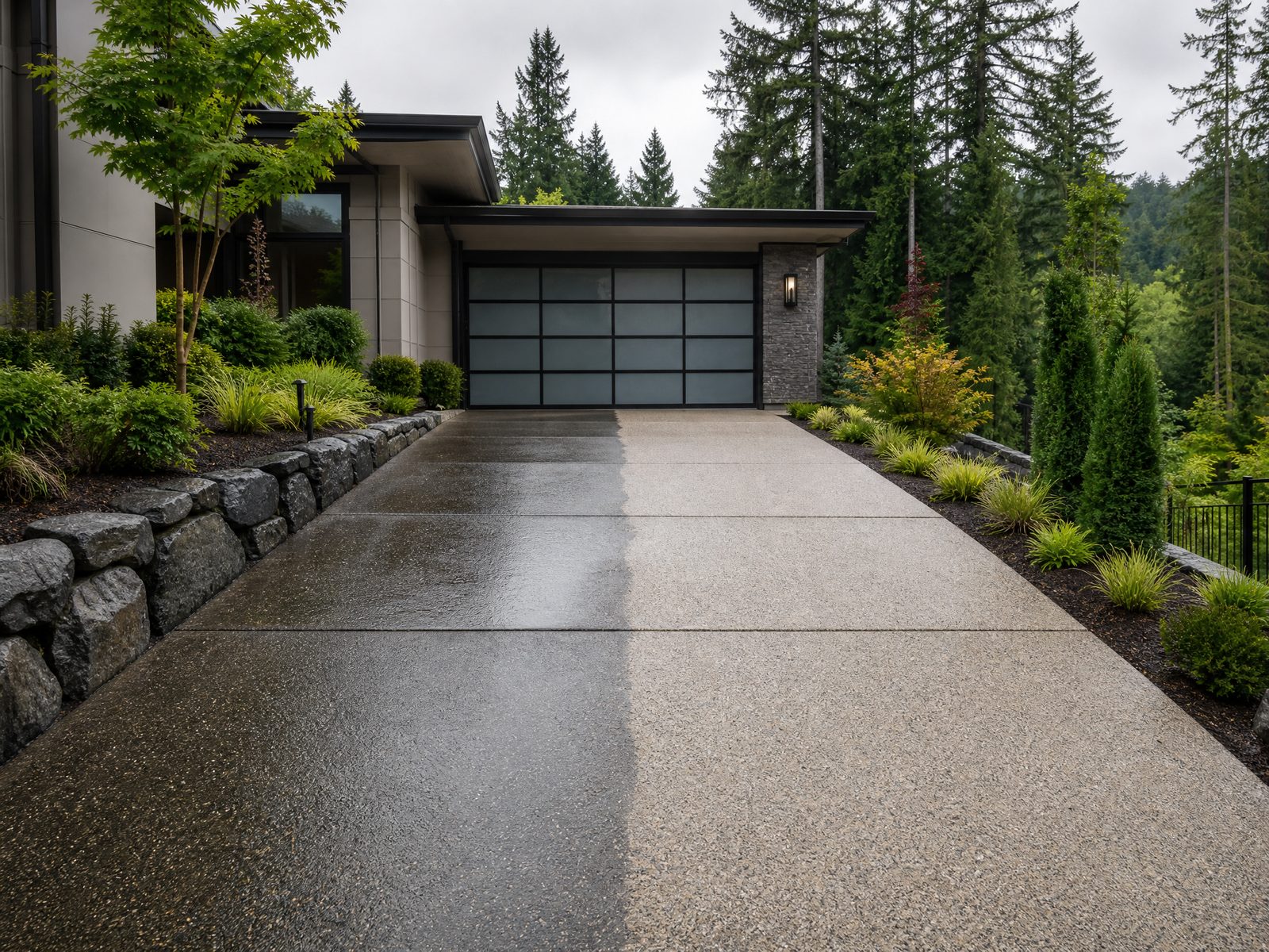 Driveway pressure washing result